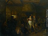 A Tavern Interior with a Bagpiper and a Couple Dancing